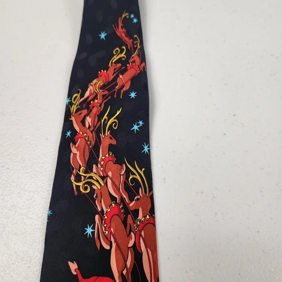 100% Silk Hand Made Santa in Sleigh Tie Christmas Xmas Holiday - Picture 5 of 7